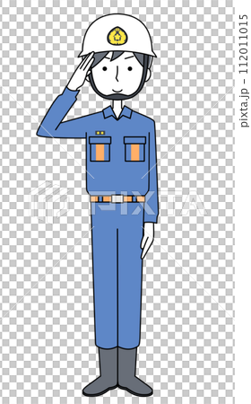 敬礼　消防団員（ヘルメット）のイラスト 112011015