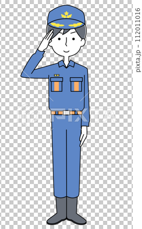 敬礼　消防士（活動服）のイラスト 112011016