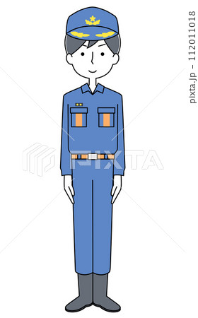 きをつけ　消防士（活動服）のイラスト 112011018