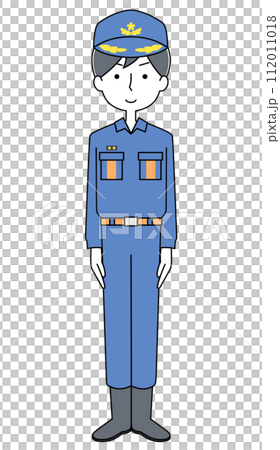 きをつけ　消防士（活動服）のイラスト 112011018