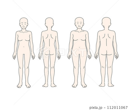 標準体型とふくよかな女性の全身イラストセット - 頭髪なし・裸 112011067