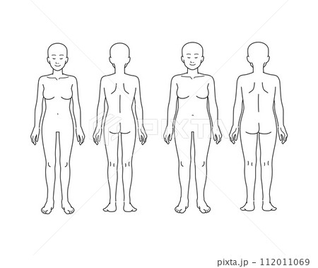 標準体型とふくよかな女性の全身イラストセット - 頭髪なし・裸 112011069
