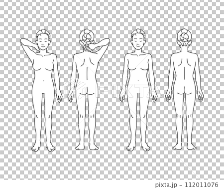 插圖集展示了一名裸體女子站立的姿勢，雙臂舉起，露出腋窩 112011076