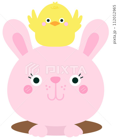hello spring easter festival cute bunny and chicken play eggs hunt easter holiday activity 112012965