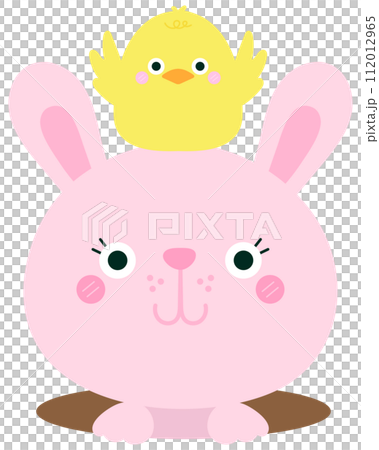 hello spring easter festival cute bunny and chicken play eggs hunt easter holiday activity 112012965