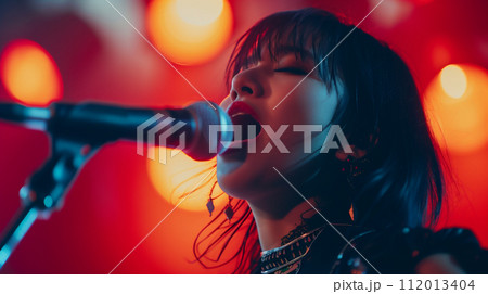 ステージで歌う女性の歌手 112013404