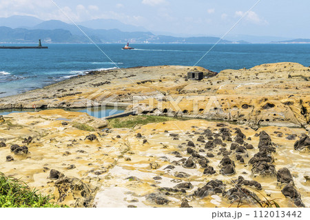 The landscape of the coastal rock at Heping Island Park in Keelung City, Taiwan. 112013442