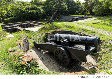 Panoramic view of Ershawan Battery in Keelung, Taiwan. better known as the Tenable Gate of the Sea, It was built during Taiwan's Qing era. 112013452