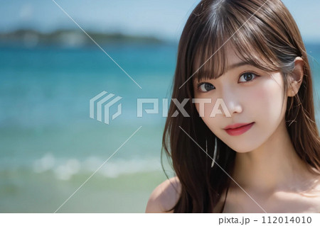 海でキメ顔するロングヘアの女性「AI生成画像」 112014010