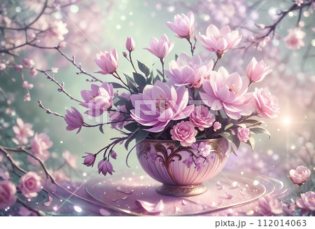 pink blooming magnolia flowers, abstract background. pink blooming magnolia flowers, abstract background. 112014063