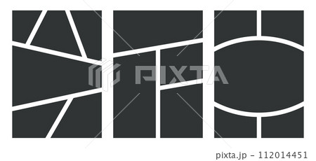 Collage grid. Template for photos. Layout vector mosaic frame. Vertical poster montage. Flyer design 112014451