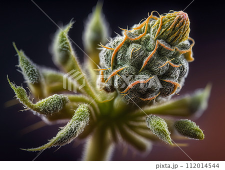 Cannabis Flower. Marijuana bud Macro shot. High detail closeup. Ai generative 112014544