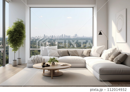 Living room interior with large window 112014932