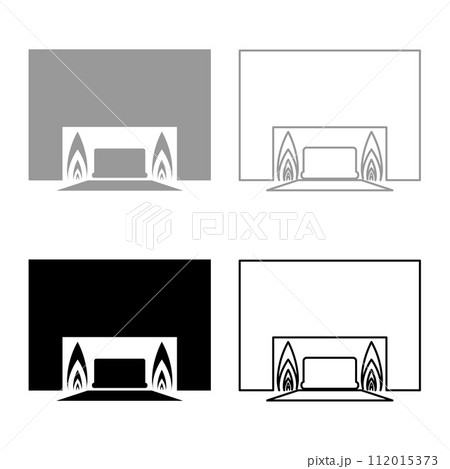 Crematorium cremation process of cremation crematory equipment set icon grey black color vector illustration image solid fill outline contour line thin flat style 112015373