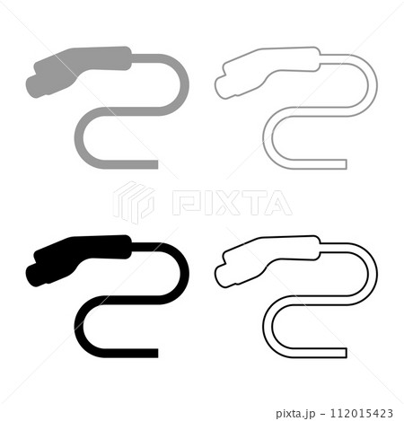 Electric car charger charging plug Ev set icon grey black color vector illustration image solid fill outline contour line thin flat style Electric car charger charging plug Ev set icon grey black color vector illustration image solid fill outline contour line thin flat style 112015423
