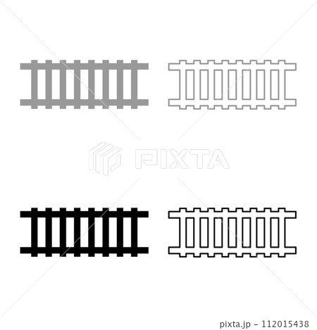 Railway track railroad path rail train subway metro tram transportation concept set icon grey black color vector illustration image solid fill outline contour line thin flat style 112015438