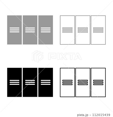 Metal cabinet steel lockers boxes set icon grey black color vector illustration image solid fill outline contour line thin flat style 112015439