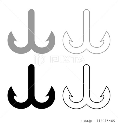 Fish hook anchor sea fishhook set icon grey black color vector illustration image solid fill outline contour line thin flat style 112015465