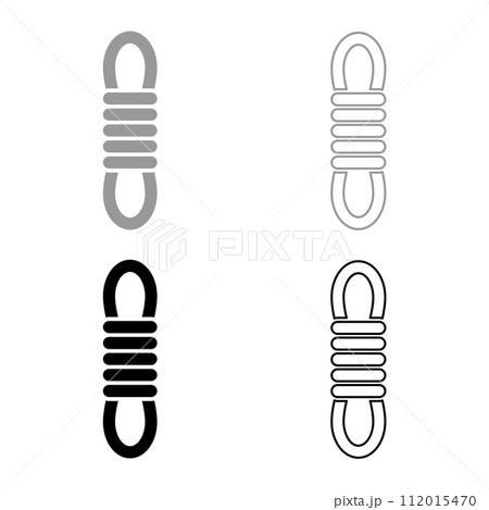 Rope climber hank bunch coil mountaineering alpinism equipment mount extreme sport camping outdoor activities set icon grey black color vector illustration image solid fill outline contour line thin 112015470