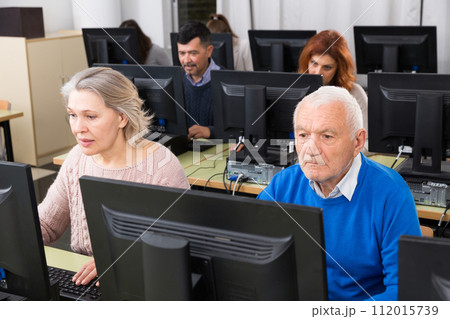 Young and mature colleagues sitting and working on computers Young and mature colleagues sitting and working on computers 112015739