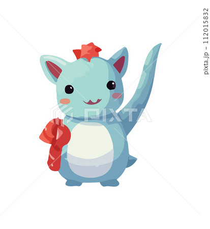 Vector cute Christmas dragon. Symbol of the New Year. Dinosaur illustration in watercolor style isolated on white background. 112015832