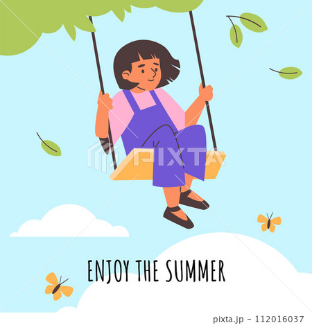 Child on a swing. Summer vector illustration Child on a swing. Summer vector illustration 112016037