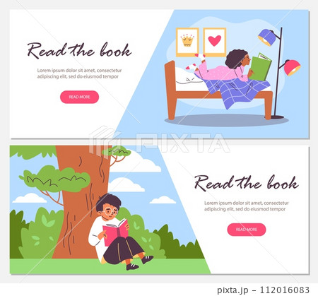 Reading children vector illustration set 112016083