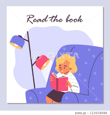 Child's educational flyer with a book and space for text. 112016086