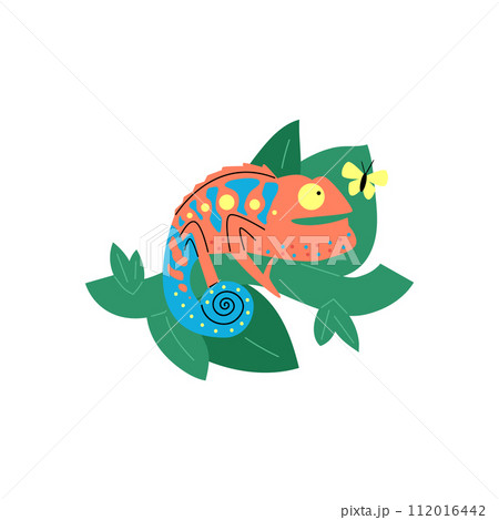 Whimsical chameleon and butterfly vector illustration 112016442