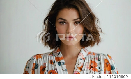 花柄のワンピースの女性 112016809