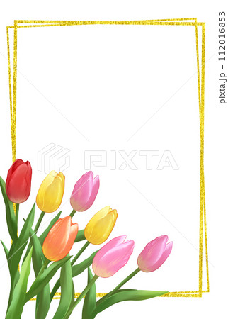 チューリップと金箔のフレーム背景　縦長 112016853