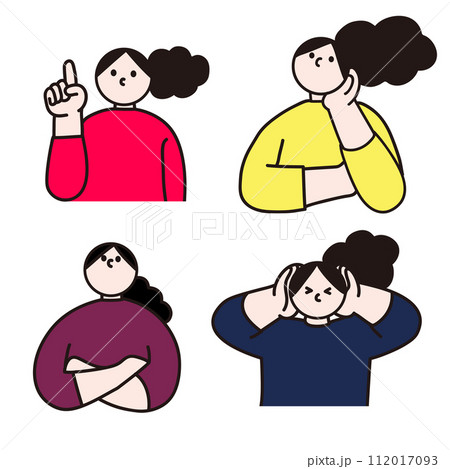 考える教える女性の線画ベクター 112017093