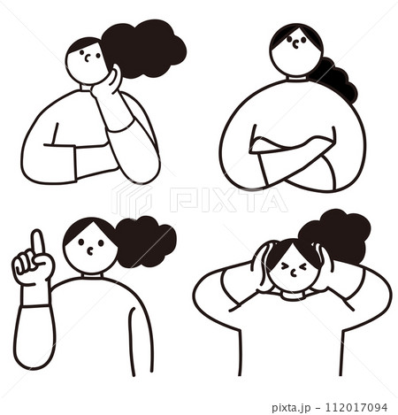 考える教える女性の線画ベクター 考える教える女性の線画ベクター 112017094