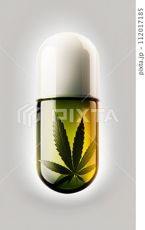 Medical marijuana capsule. Cbd oil pill. Cannabidol extract. Healthcare and medicine. Organic, natural medication. Macro photography. Ai generative 112017185