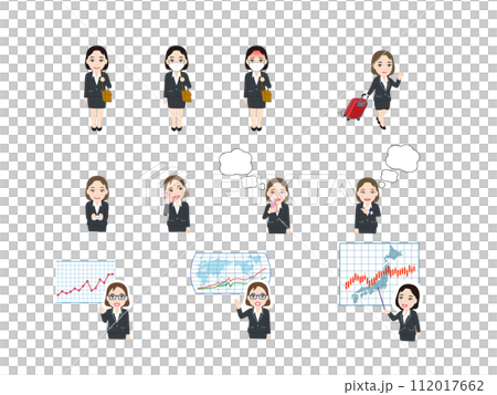 Anime style career woman illustration set 112017662