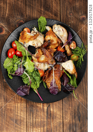 Sliced baked chicken meat. Sliced baked chicken meat. 112017828