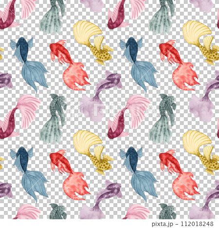 Seamless fish pattern.Watercolor illustration.Simple, stylized style of sea animals. Hand drawn isolated illustration. Underwater world of marine wildlife for banner or ornament. Ocean and sea 112018248