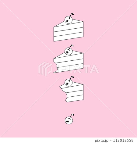 Illustration of a creamy piece of cake with a bite. isolated on pink background 112018559