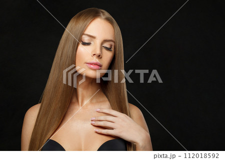 Perfect glamorous woman fashion model with long straight healthy hair and makeup posing Perfect glamorous woman fashion model with long straight healthy hair and makeup posing 112018592