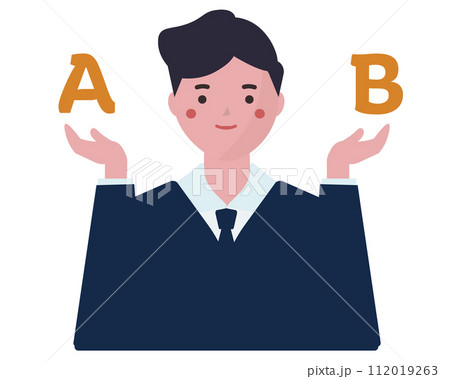 AとBを比較するビジネスマンの男性。選択肢。ベクターイラスト AとBを比較するビジネスマンの男性。選択肢。ベクターイラスト 112019263