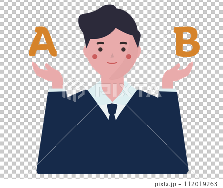 AとBを比較するビジネスマンの男性。選択肢。ベクターイラスト AとBを比較するビジネスマンの男性。選択肢。ベクターイラスト 112019263