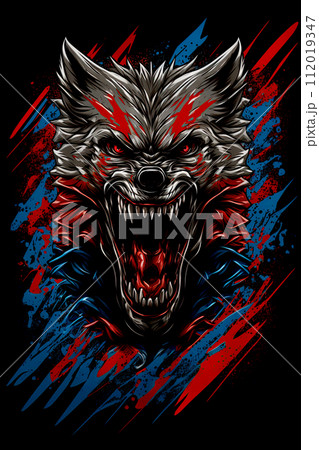 Scary werewolf poster, tshirt design. Isolated on black background. Ai generative 112019347