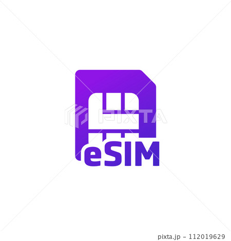 eSIM card icon on white, vector eSIM card icon on white, vector 112019629