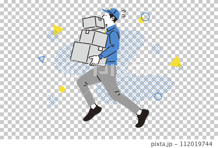 人物 積み重なった荷物を抱えながら走る配達員 112019744