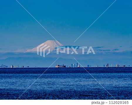 千葉稲毛海岸から東京湾越しの富士山 千葉稲毛海岸から東京湾越しの富士山 112020165