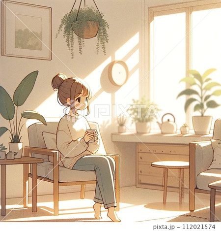 朝日の差し込むお部屋で珈琲タイム 朝日の差し込むお部屋で珈琲タイム 112021574