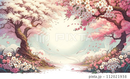 梅の花と夜空と満月の風景画のイラスト素材 [112021938] - PIXTA