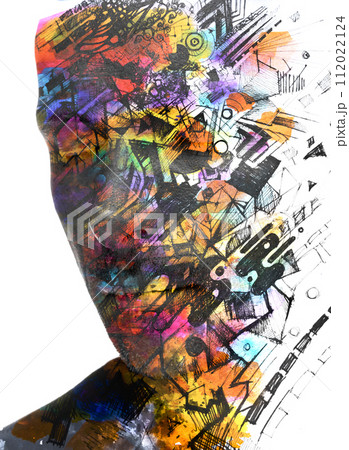 An artistic colorful double exposure paintography male portrait An artistic colorful double exposure paintography male portrait 112022124