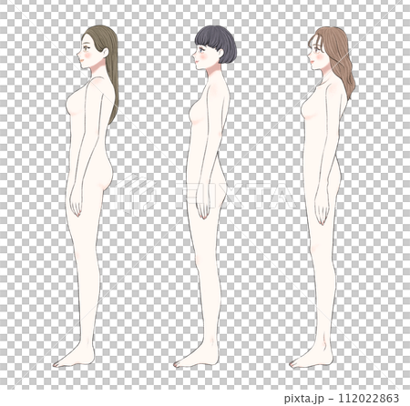 横から見た骨格別の女性　裸ver 112022863