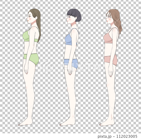 横から見た骨格別の女性　下着ver 112023005
